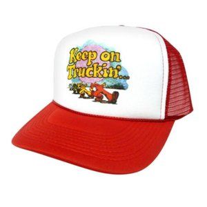 Retro 70s Keep On Truckin' Trucker Hat mesh hat snapback hat red New adjustable